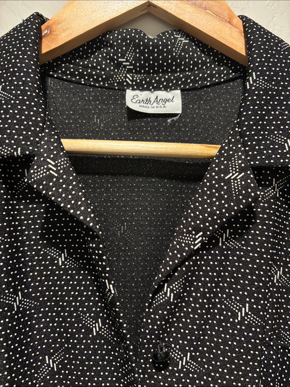 Vintage Black Midi Shirt Dress with White Dot & Floral Motif - Picture 2 of 3